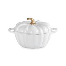 LE CREUSET COCOTTE CITROUILLE SIGNATURE 24CM BLANCHE POIGNEE DOREE