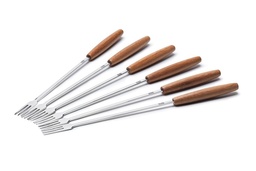 [8307.06] STÖCKLI SET DE 6 FOURCHETTES A FONDUE MANCHE BOIS
